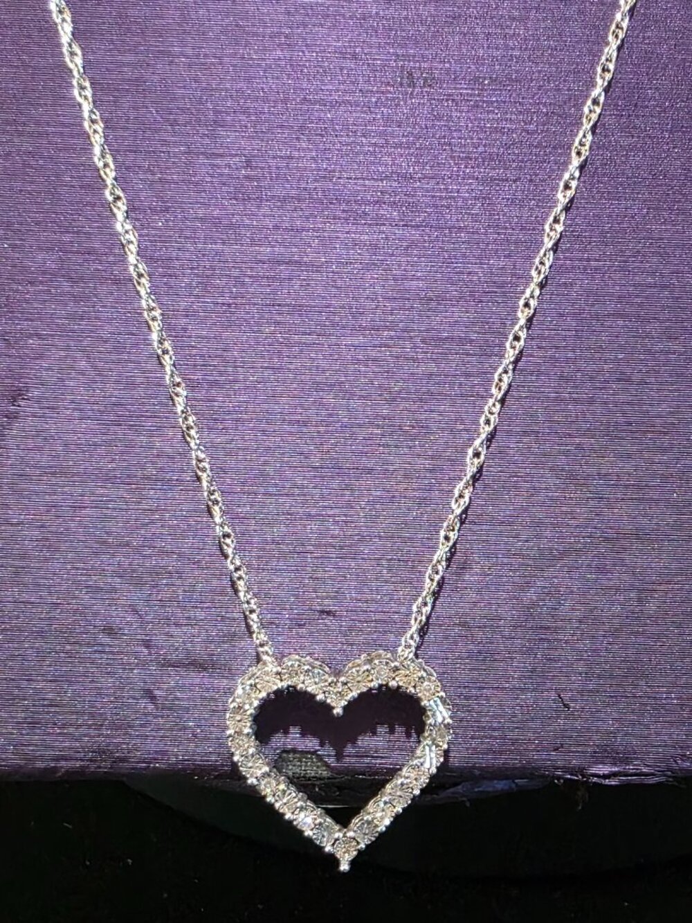 925 Sterling Silver Crystal Open Heart Slider Pendant Necklace 18" Rope Chain